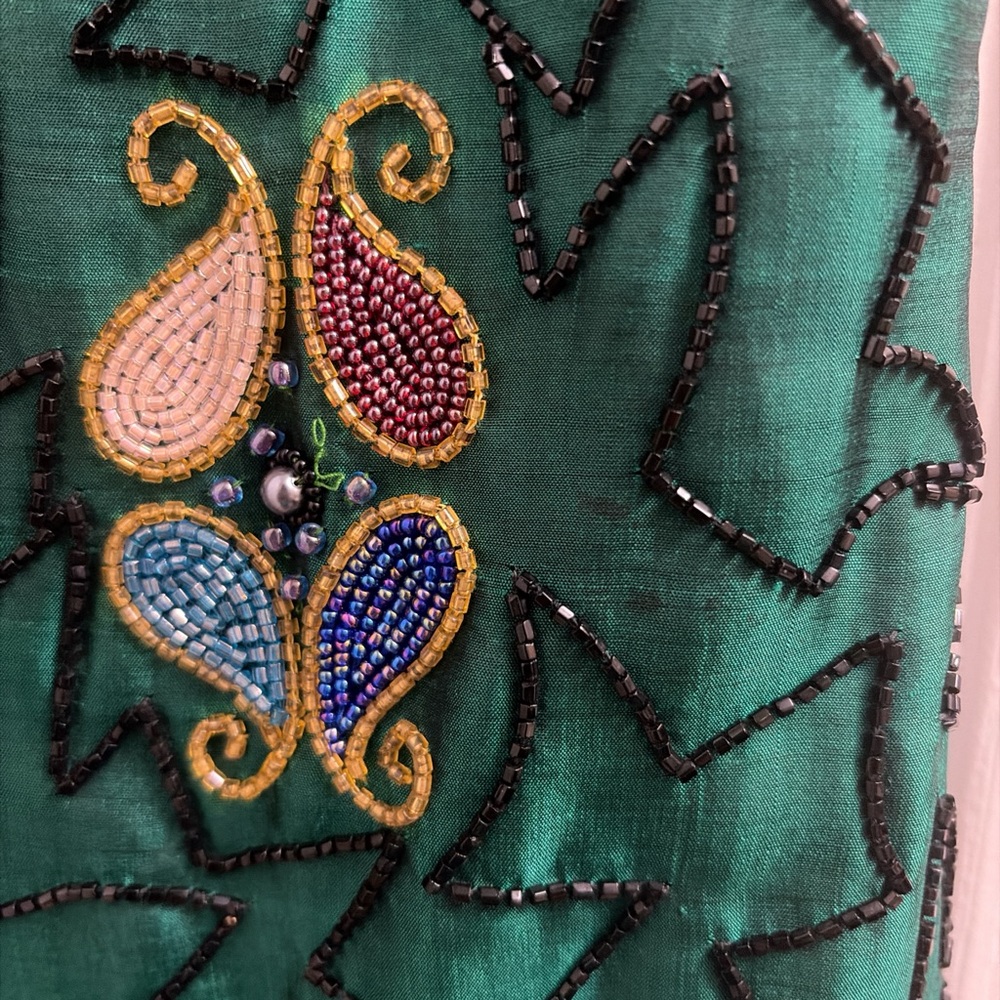 Vintage‎ Silk Beaded Vest 90s embroidered boho artsy womens small layering - Picture 4 of 7